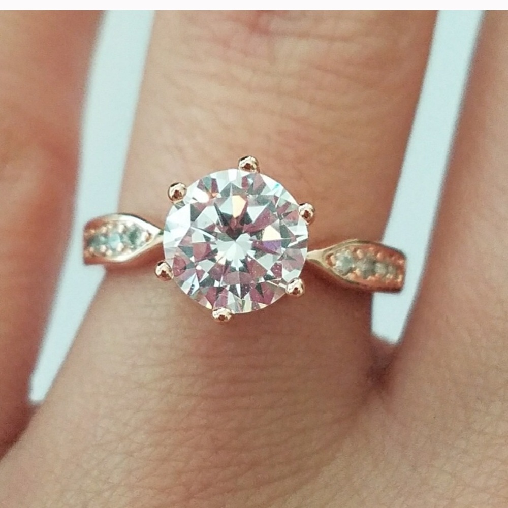Rose Gold Sim. Diamond Solitaire Engagement Ring 7.5 - Picture 8 of 9